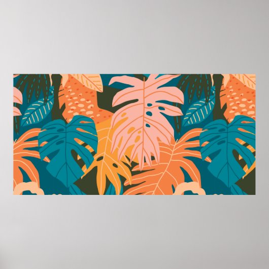 Poster Motif tropical feuille coloré (Devant)