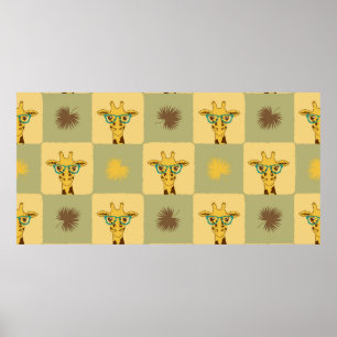 Poster Motif tropical sans couture avec girafe et palme l