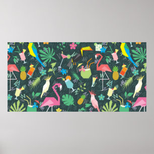 Poster Motif tropical sans couture avec oiseaux et boisso