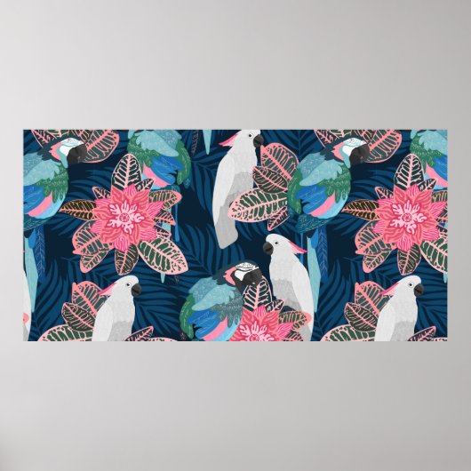 Poster Motif tropical sans couture avec perroquets. Vinta (Devant)