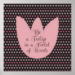 Poster Motif Tulipe rose simple avec arrière - plan foncé