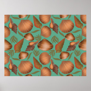 Poster Motif turquoise de coquillages nautiques