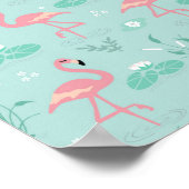 Poster Motif vert Flamants roses rose Pastel (Coin)
