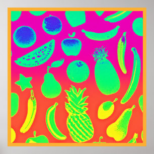 Poster Motif vibrant de fruits de néon