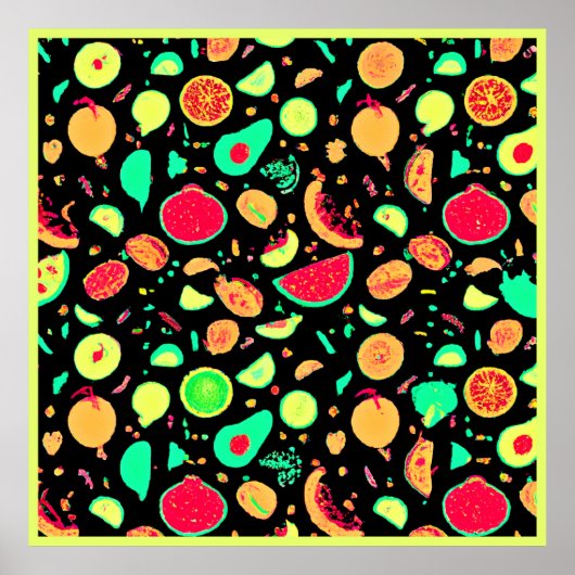 Poster Motif vibrant de fruits de néon (Devant)