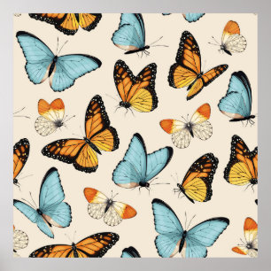 Poster motif vintage avec papillon tropique haut détaillé