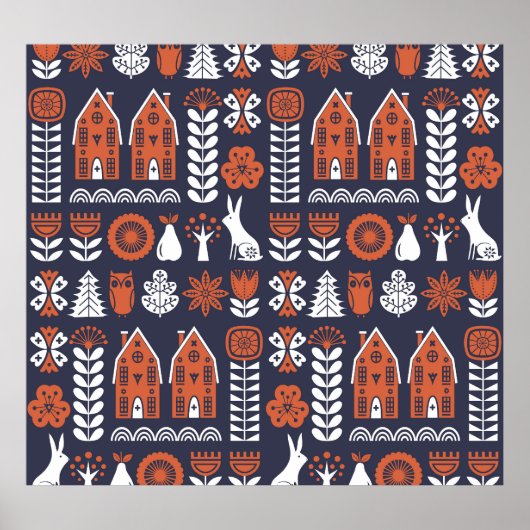 Poster Motif Vintage d'art populaire scandinave (Devant)