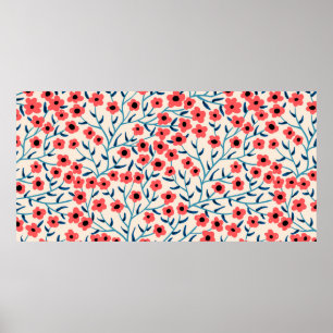 Poster motif vintage fleuri sans couture avec fleur abstr