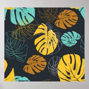Poster Motif Vintage papier peint feuille tropicale