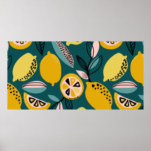 Poster motif vintage sans soudure avec citrons jaunes, br