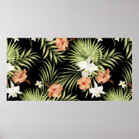 motif vintage tropical aux fleurs d'hibiscus et