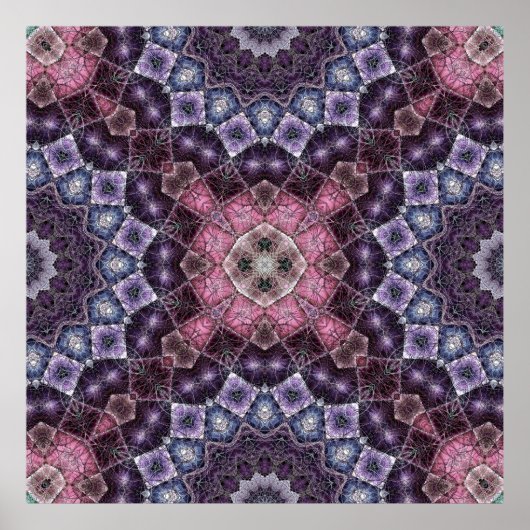 Poster Motif Web Mandala rose et violet vif (Devant)