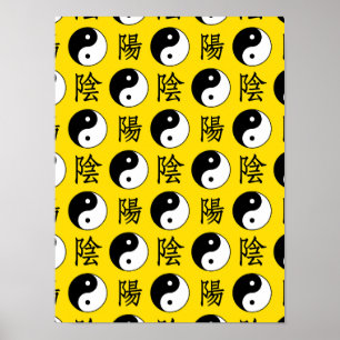 Poster Motif Yinyang Arrière - plan jaune