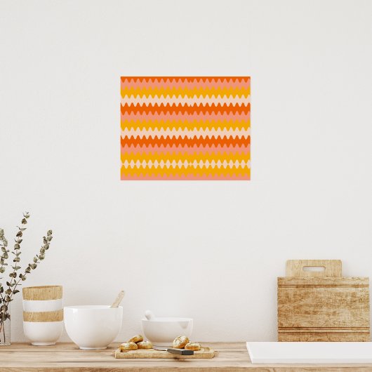 Poster Motif Zig Zag Jaune, Orange et Blanc Moderne (Cuisine)