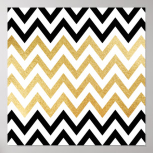 Poster Motifs chics en or noir faux chevron