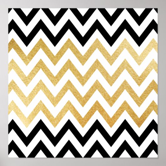 Poster Motifs chics en or noir faux chevron (Devant)