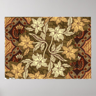 Poster Motifs de batik indonésiens avec motifs de flore e