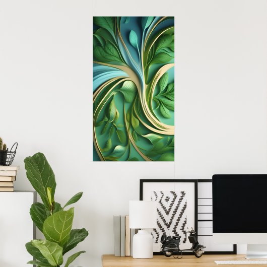 Poster Motifs de Feuilles verts dynamiques (Bureau à domicile)
