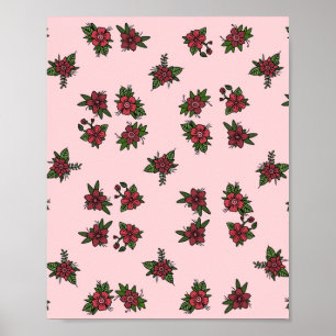 Poster Motifs de roses, joli petit dessin rose et rouge