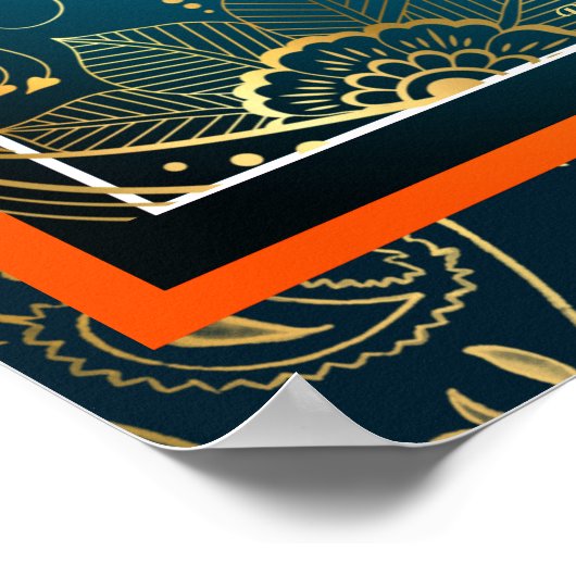 Poster Motifs indiens Mehndi design turquoise vert (Coin)