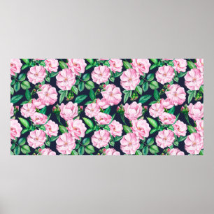 Poster Motifs sans couture de branches de roses, bourgeon