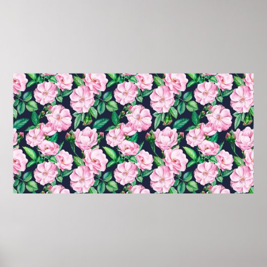 Poster Motifs sans couture de branches de roses, bourgeon (Devant)