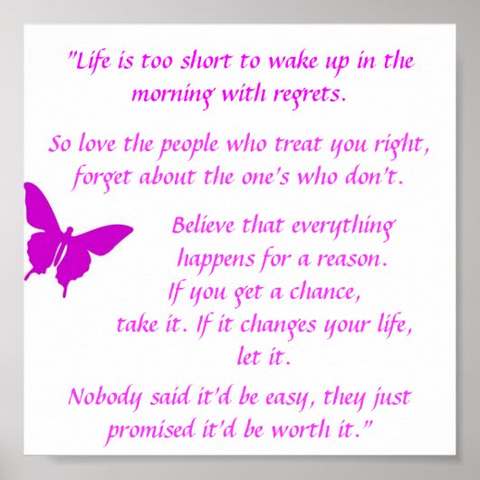 Poster Motivant "La Vie Est Trop Courte" (Devant)