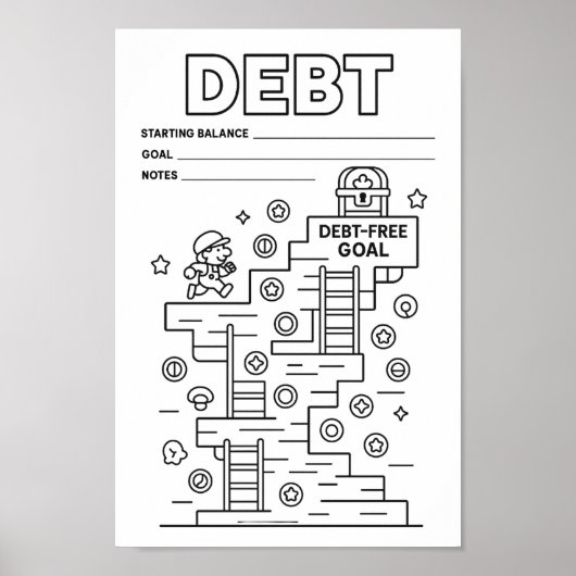 Poster Motivation Fun Debt Video Game Level-Up Tracker (Devant)