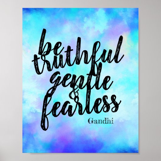 Poster motivation Gandhi être sans peur citation bleu (Devant)