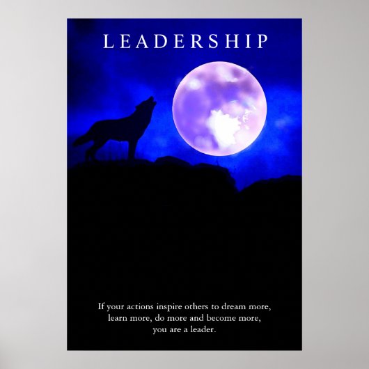 Poster Motivation Leadership Wolf Blue Night Fullmoon (Devant)