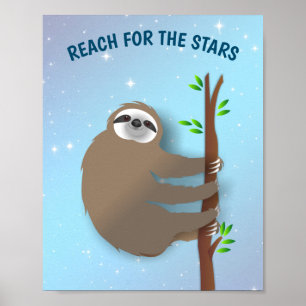 Poster Motivation Reach for the Stars Sloth Escalade Tree
