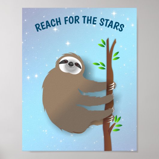 Poster Motivation Reach for the Stars Sloth Escalade Tree (Devant)