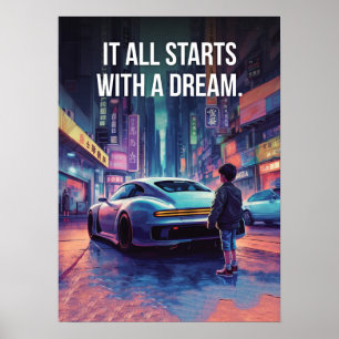 Poster Motivation Supercar - Cyberpunk, Hustle, Succès