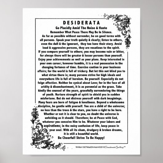 Poster Motivational Desiderata Poem par Max Ehrmann (Devant)