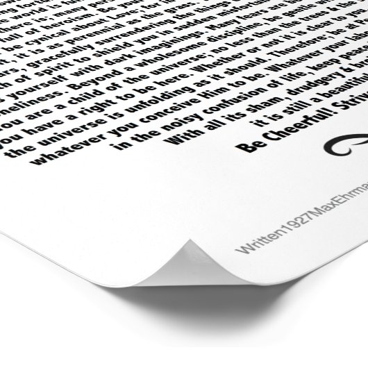 Poster Motivational Desiderata Poem par Max Ehrmann (Coin)