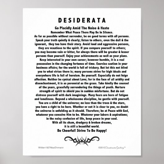 Poster Motivational Desiderata Poem par Max Ehrmann (Devant)