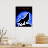Poster Motivational Howing Wolf & Blue Night Moon (Cuisine)