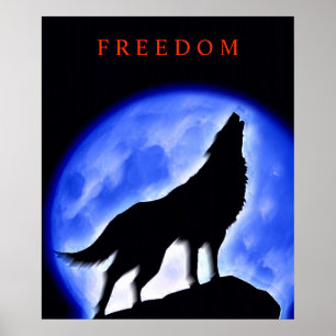 Poster Motivational Howing Wolf & Blue Night Moon