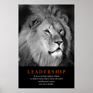 Poster Motivational Leadership Black White Lion