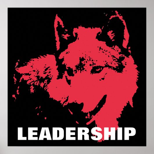 Poster Motivational Pop Art Leadership Wolf Black Red (Devant)