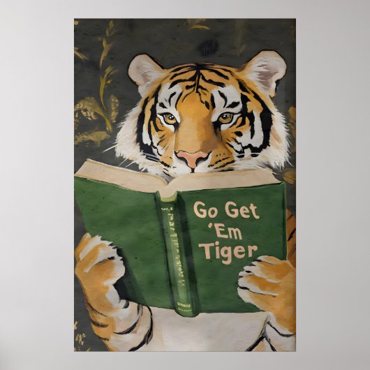 Poster Motivational Tiger Reading Print Humorous Bookworm (Devant)