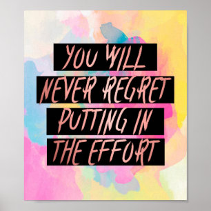 Poster Motivationnel Ne jamais Regret l'Effort Rose Gold