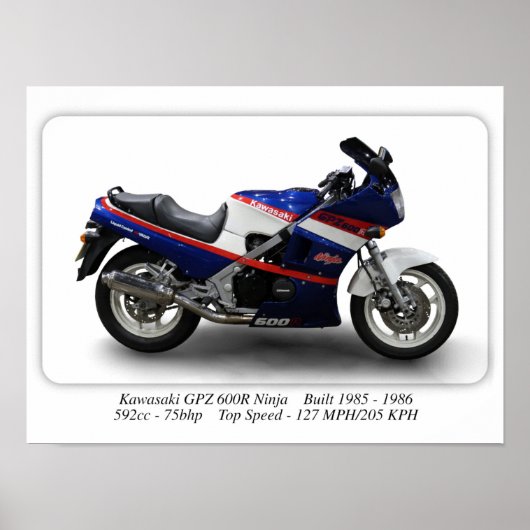 Poster Moto Kawasaki GPZ 600R Ninja - Format A3 (Devant)