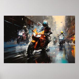 Poster Moto Race Action Sport Peinture Art Décor Abstrait