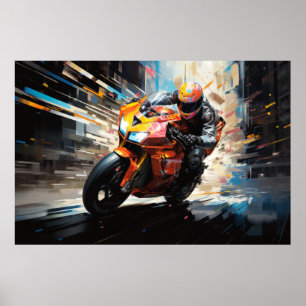 Poster Moto Race Action Sport Peinture Art Décor Abstrait