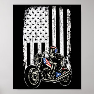 Poster Moto Retro vintage Détaillé Avec Drapeau USA