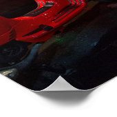 Poster Moto rouge humide dans la pluie (Coin)