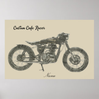 Poster Moto vintage Cafe Racer en imprimé illustré