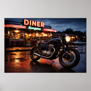 Poster Moto Vintage & Diner Américain