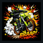 Poster Motocross Comic Burst Dirt Bike Rider<br><div class="desc">A bold comic-inspired motocross design featuring a high-energy dirt bike rider launching forward in an explosive action scene. Surrounded by dynamic starbursts, smoke clouds, and stylized motion effects, the rider powers through the frame with vibrant colors and strong graphic lines that make the artwork pop. The design blends motocross adrenaline...</div>